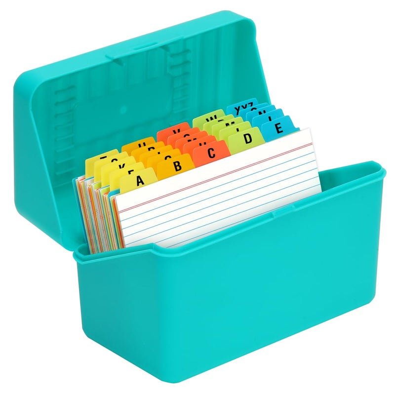 H4D 4x6 Index Card Holder with 100 Heavyweight Ruled Index Cards and 25 Plastic Dividers, Teal - Image 1